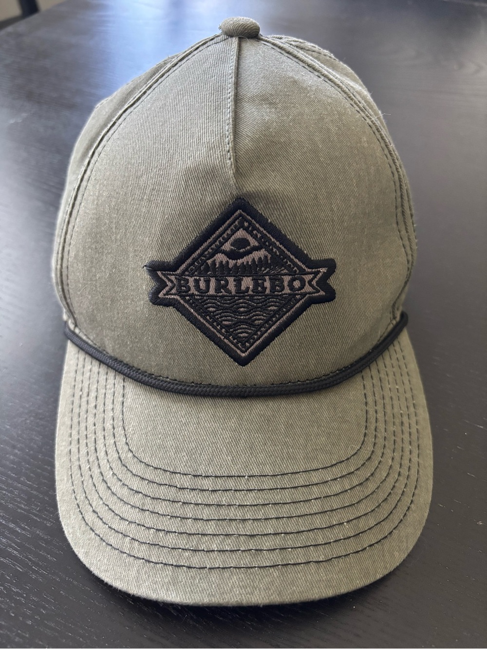 BURLEBO Olive Green Cotton Baseball Cap with Black Embroidered Patch